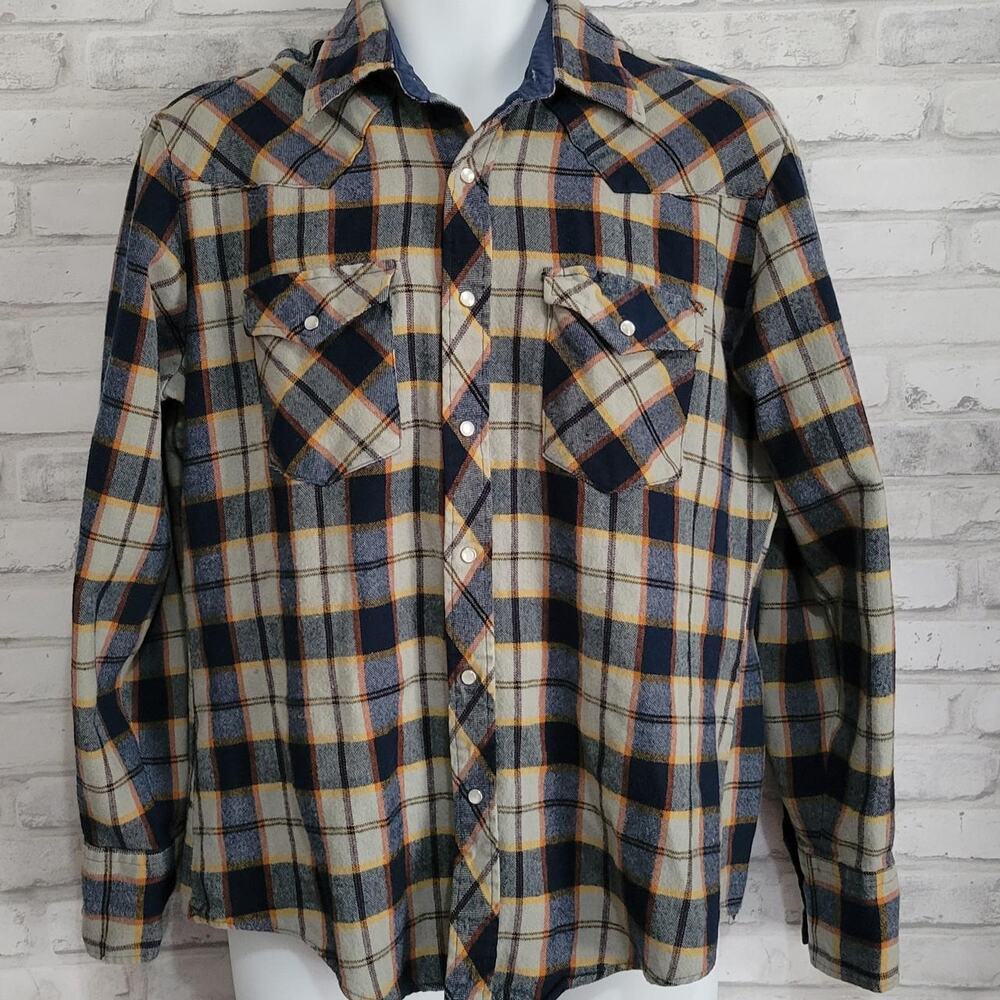 Rugged Western Wear Flannel Button Down Mens Casual Plaid Large Mens